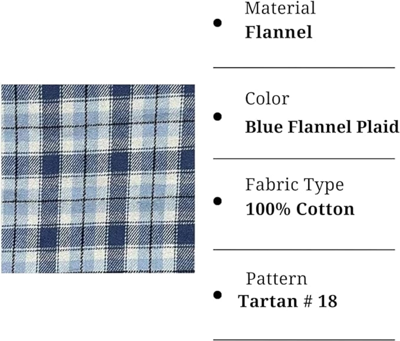 FabricLA 100% Cotton Flannel Fabric - 58/60" Inches (150 CM) - Cotton Tartan Flannel Fabric - Use as Blanket, PJ, Shirt, Cloth Flannel Craft - Blue Flannel Plaid, 1 Yard